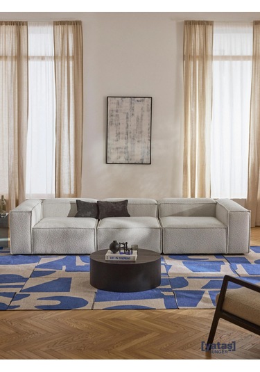 Most Mollis 3 Modül Kanepe Koltuk 01 Lüks Beyaz Bukle Kumaş Yumuş