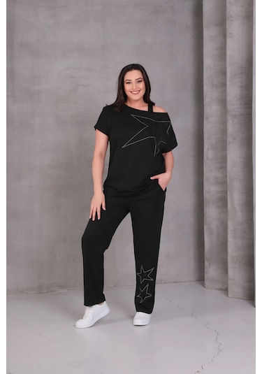 Askılı Yıldız Taş Baskılı Takım Siyah