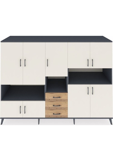 Kronos Dolap 13 Raflı 3 Çekmeceli 9 Kapaklı 220x59x163 Antrasit-a Antrasit-aytaşı/çam