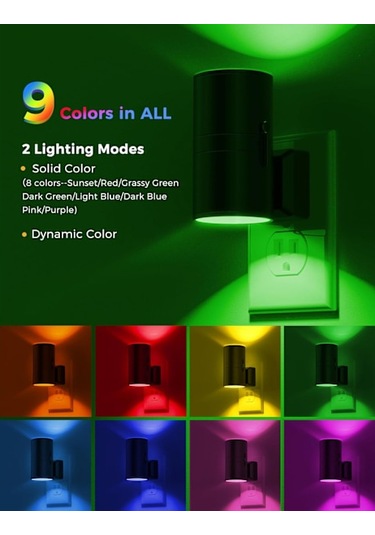 Duvar Prizi İçin Gece Lambası, Lohas Renk Değiştiren Rgb Gece Lambası, Alacakaranlık Sensörlü, Koridor Yatak Odası Çocuk Odası, 2'li Paket Çok Renkli