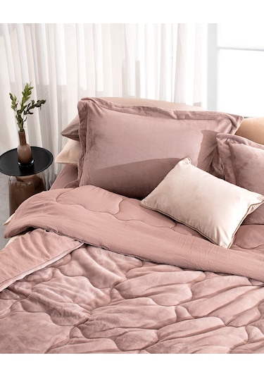 Madame Coco Kaira Çift Kişilik Comforter Set - Pudra Pudra