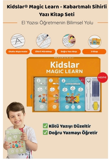Kidslar Magic Learn - Kabartmalı Sihirli Yazı Kitap Seti