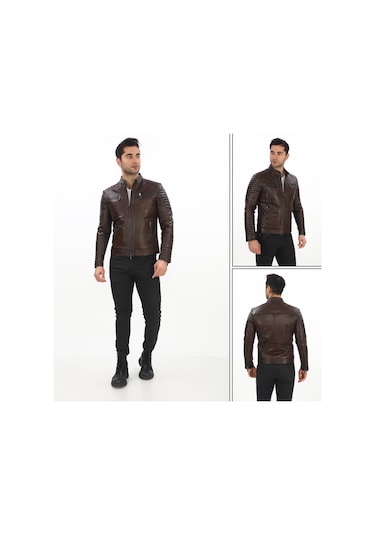 New Zaya Leather Erkek Biker Deri Ceket -