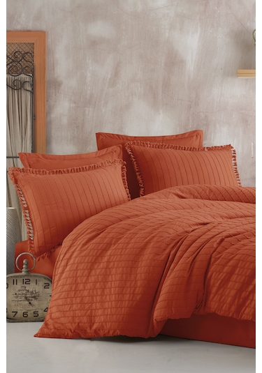 Nordqueen %100pamuk Tek Kişilik Püsküllü Nevresim Seti Estina Kiremit