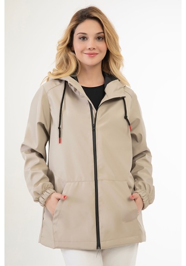 Riverstorm Kadın Taş Kapüşonlu Su Geçirmez Ve Rüzgara Dayanıklı İçi Astarlı Cepli Yağmurluk - Rüzgarlık Taş