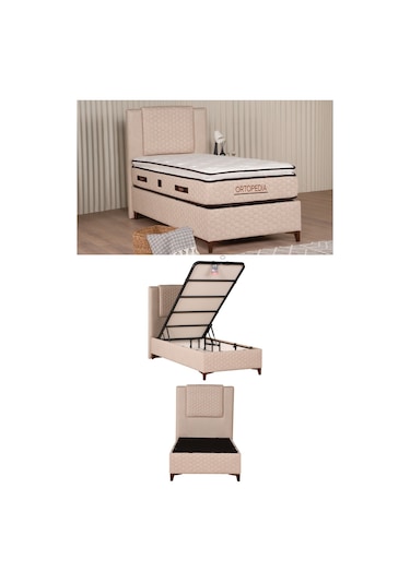 Kilim Mobilya Ortopedia Set ( Sandıklı Baza + Başlık + Yatak ) 100x200 Krem