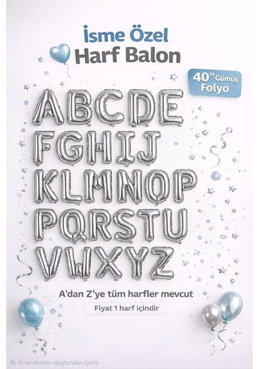 K Harf Gümüş Folyo Balon 16 Inç 40 Cm