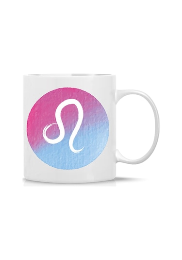 Aslan Burcu Kupa Renkli Burç Tasarımı Özlü Sözlü Hediye Kupa Astroloji Temalı Bardak Beyaz