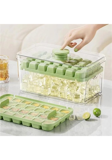 Jialan Pres Tipi Buz Küpü Tepsi Saklama Kutusu İle Buz Küpü Yeşil