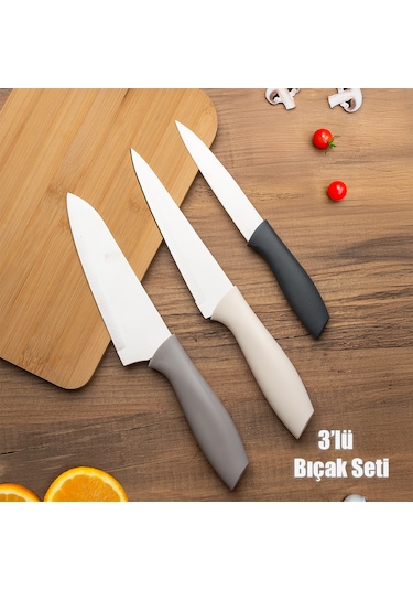 Porsima 3156-3'lü Bıçak Seti Meyve Et Doğrama Bıçağı Şef Bıçağı Çok Renkli