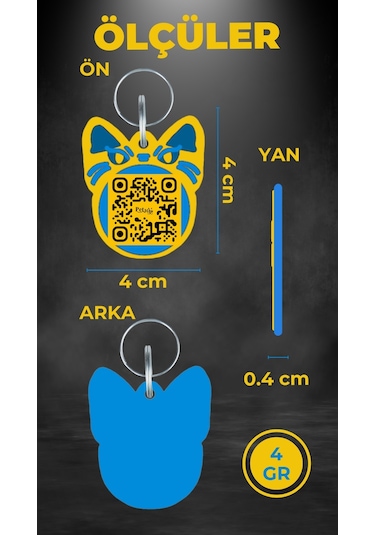 Petjoo 1.Bastet Mavi-Sarı Qr'lı Kedi Künyesi