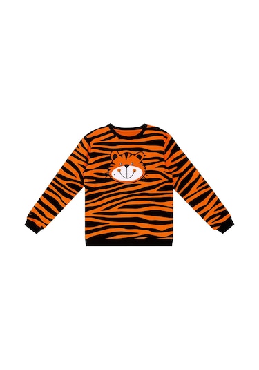 Denokids Kaplan Aplikeli Erkek Çocuk Sweatshirt Turuncu