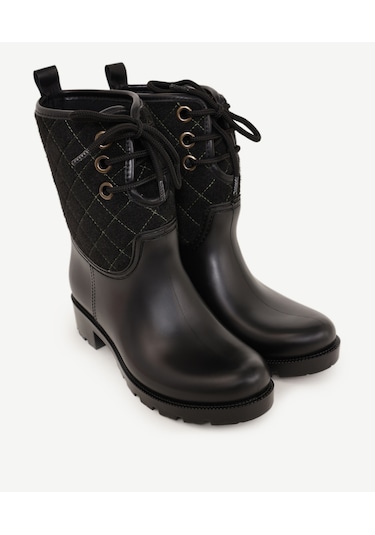 Yargıcı Kapitone Detaylı Kısa Yağmur Botu Siyah
