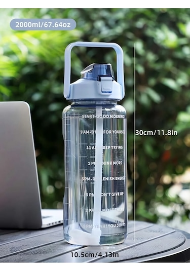 Motivasyonel Su Matarası 2 L Pipetli Mavi