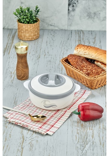 3149 Yemek Termosu - Sızdırmaz Kilitli Kapak Saklama Kabı Paslanmaz Çelik Sefertası 1000 Ml - Beyaz Beyaz