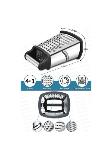 2'li Büyük Boy Çelik Rende Silikon Tabanlı 4 Fonksiyonlu Sarımsak Peynir Sebze Doğrayıcı Rende