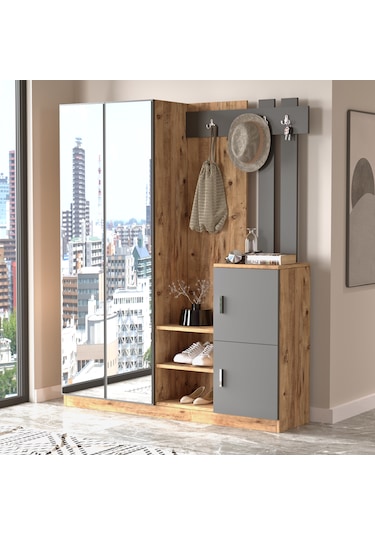 Robin Home Sofia Aynalı Vestiyer Portmanto Ayakkabılık Antrasit