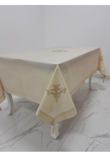 Finezza Karmen Nakışlı Keten Kumaş Bej Masa Örtüsü 160x220 Cm - 9