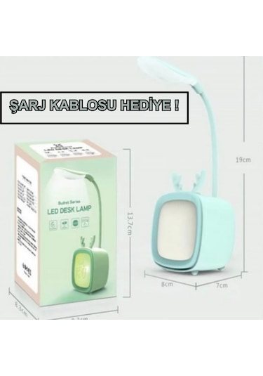 Tv Tasarımlı Kademeli Şarjlı Masa Lambası Led Gece Lamba Turkuaz