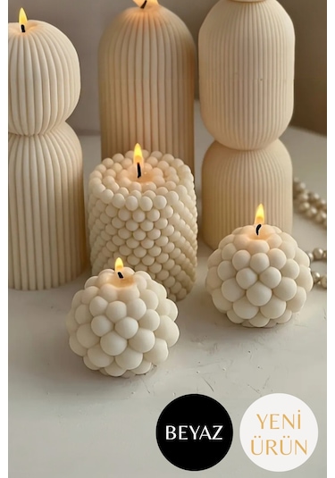 Hediyelik Pinterest 3 Lü Bubble Mum Seti Beyaz