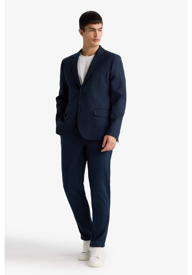 Defacto Slim Fit Dar Kesim Çapraz Dokuma Düğmeli Blazer Ceket F7232AX25AU
