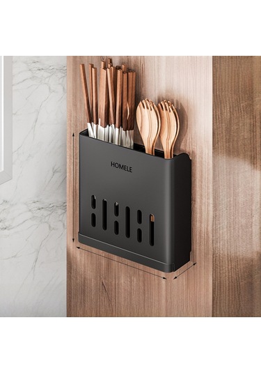 Konesam Duvarlı Mutfak Çatal Kaşık Bıçak Depolama Kutusu, Su Çıkarma Özelliği, Delme Yok Kurulum, Siyah İki Bardak, Toplu Satış Diğer