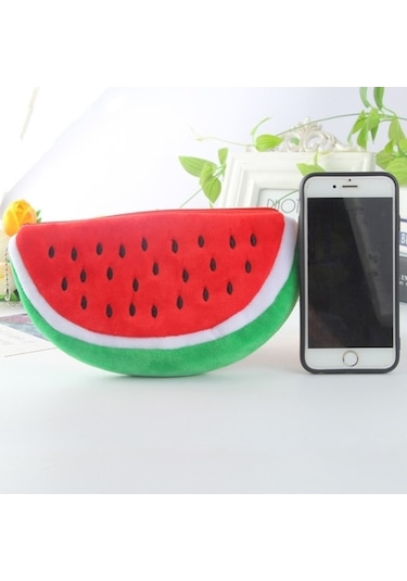 Willowhaven Sevimli Karpuz Peluş Kalem Çantası Kırmızı, Okul & Ofis İçin, 22x12 Cm, Yarım Daire Şekil Kırmızı