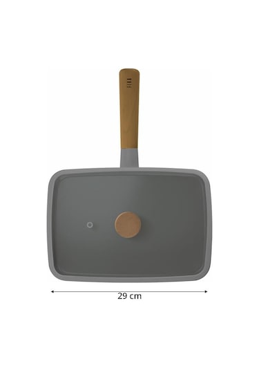 Neoflam Fika Dikdörtgen Tava 29cm Cam Kapaklı Gri