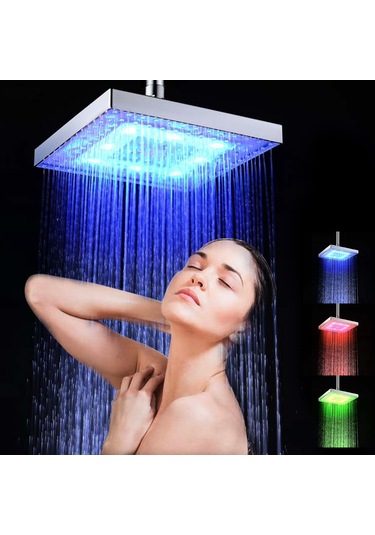Led Yağış Duş Başlığı Kare Duş Başlığı Banyo Için Otomatik Gümüş Gümüş