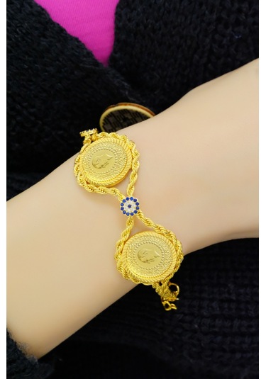 Üçlü çeyrekli halat bileklik Sarı Altın