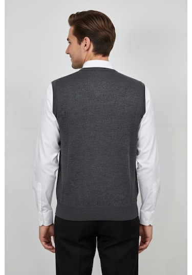 Erkek V Yaka Süveter Çelik Örgü Regular Kalıp Bgl-st04840 Koyu Gri