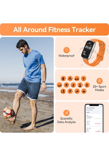Geeroyoo Anyloop Alb1 Spor Akıllı Saat Turuncu - Ip68 Su Geçirmez, Kalp Atımı, Kan Oksijeni Ve Uyku İzleyici, Adım Ve Kalori Sayaç, 1.47 İnç Dokunmatik Ekran, 20+ Spor Modu