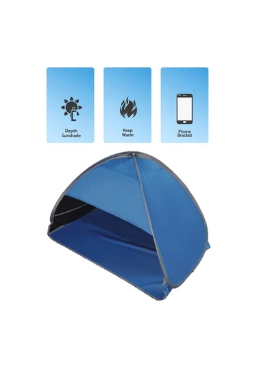Suntek Plaj Çadırı Bahçe Güneş Gölgelik Ekran Gölge Uv Koruyucu Siyah Bant Mavi Siyah - Mavi