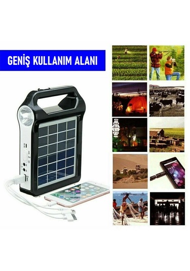 Güneş Enerjili Solar Taşınabilir Powerbank Usb Şarj Kamp Feneri Siyah