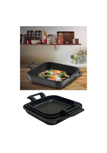 Eda 3 Lü Granit Kare Döküm Sahan Tava Seti Takımı - 18-20-22 Cm