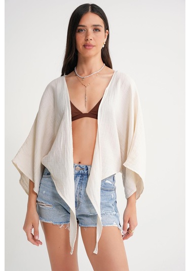 4723 Kadın Önü Bağlamalı Bolero Bluz Naturel Naturel