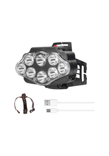Reedark Sıcak 8 Led'li Dış Mekan Şarjlı Fener, Su Geçirmez Usb, Pil Göstergeli, Kepçe Tipi Av Ve Kamp Feneri 1 Li-pol Pil + Usb Kablosu