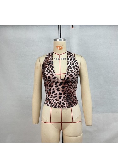 Novahub Kadın Leopar Desenli Askılı Kolsuz Sırtı Açık V Yaka Kısa Atlet Leopar Desenli - L Leopar Desenli