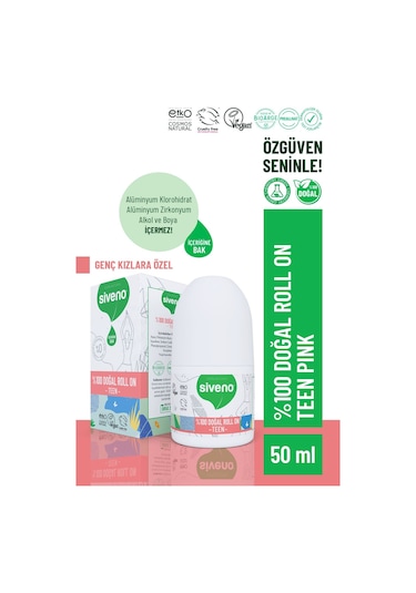 Siveno %100 Doğal Roll On Teen Girl Genç Kız Deodorant Ter Kokusu Önleyici Bitkisel Leke Bırakmayan Vegan 50 ML