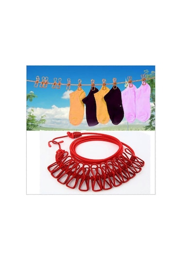 Ganzhoushop Geri Çekilebilir Giysi Kurutma Askısı İpi 12 Klipsli Taşınabilir Çamaşır Askısı Çamaşır Kurutma Askısı Kamp İçin Giysi Askısı Çok Renkli