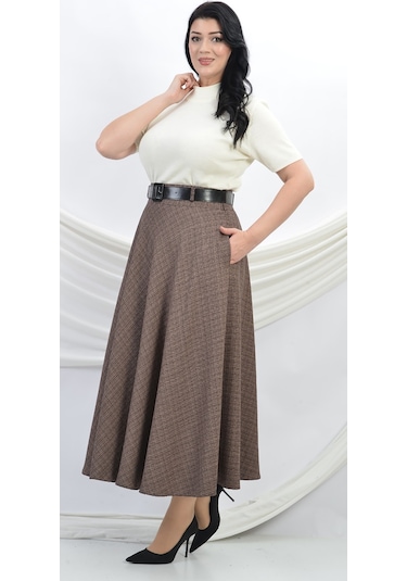 Soralline Kadın Etek Kloş Buklet Kumaş 779 Kahve Kahverengi