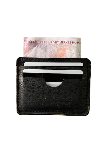 Gerçek Deri Antik Siyah El Yapımı Deri Kartlık Siyah