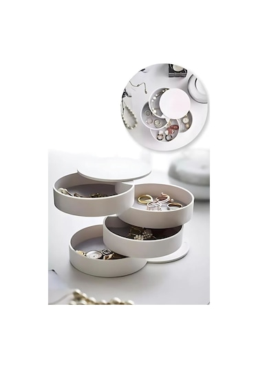 Dönebilir 4 Katlı Takı Ve Aksesuar Organizeri - Beyaz Çok Renkli