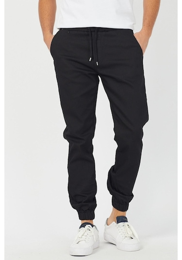 Tarz Cool Erkek Bel Paça Lastikli Jogger Pantolon Siyah