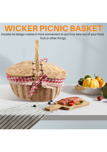 Xiaaokeji Kapaklı Country Tarzı Hasır Piknik Sepeti Sepet Kahverengi