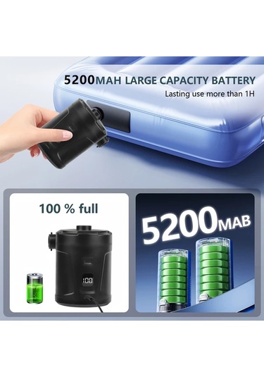 Xuweiwei Siyah Taşınabilir Kablosuz Şişirme Pompası Kamp Ve Açık Hava Kullanımı 5200mah Bataryalı