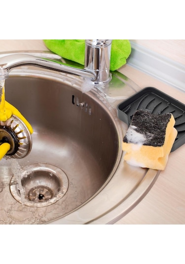 Silikon Mutfak, Banyo Su Giderli Vantuzlu Esnek Sabunluk Siyah Re