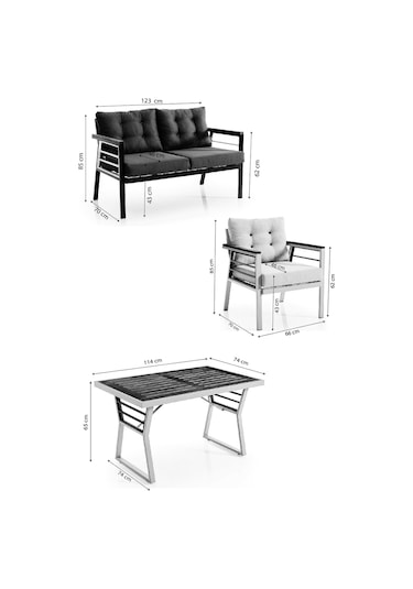 Lara Metal Bahçe Balkon Takımı 2+1+1+ahşap Masa Antrasit