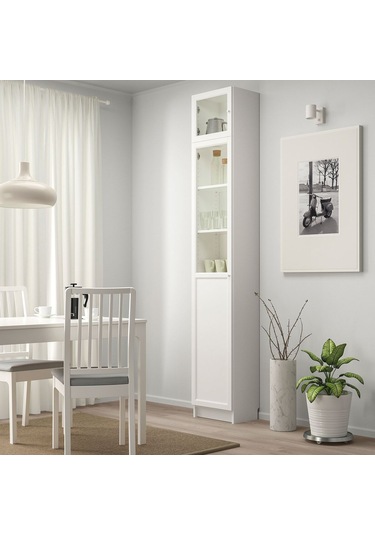 Cam/panel Kapaklı Kitaplık, Beyaz, 40x30x237 Cm Beyaz