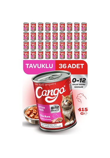 Cango Yavru Yaş Kedi Maması Tavuklu 415gr 36lı